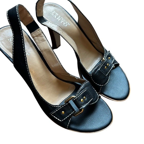 Franco Sarto Buckle Leather Black Heel Sandals 10M - Picture 2 of 10